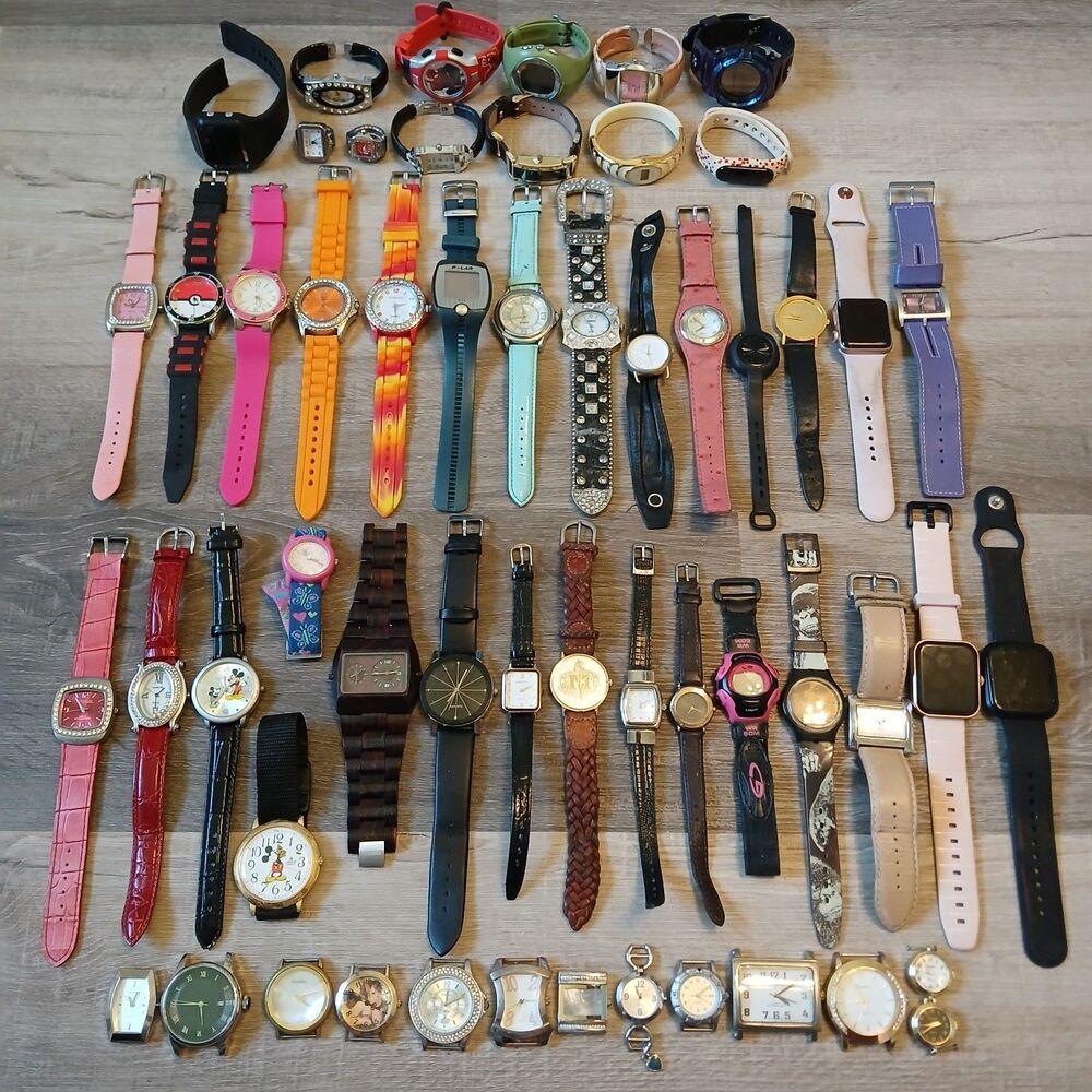Huge Watch Lot of 50+ Mixed Brands Vintage & Modern Parts/Repair Untested-Box A4